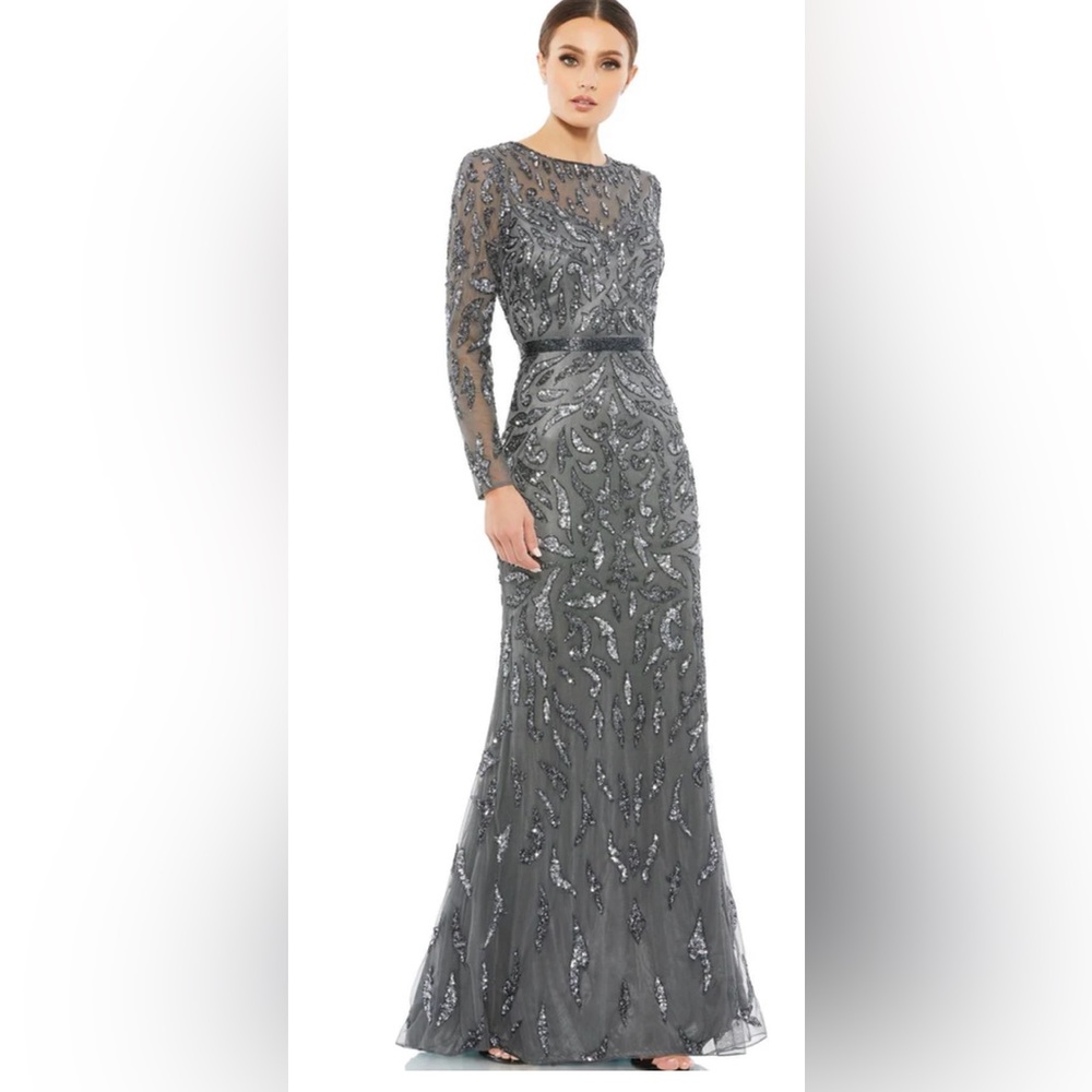 Mac Duggal BEADED LONG SLEEVE EVENING
GOWN.   2104